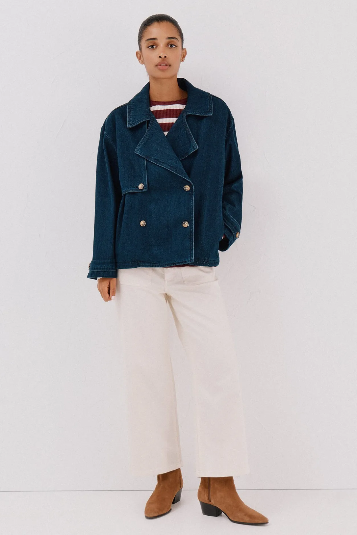 Cortefiel Trench corta vaquera Azul marino Discount