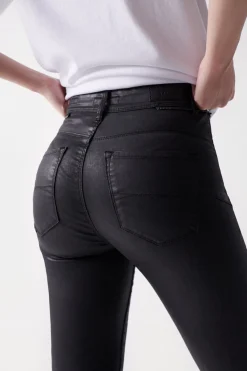 Salsa Jeans Vaqueros faith push in cropped con efecto coating Negro Discount