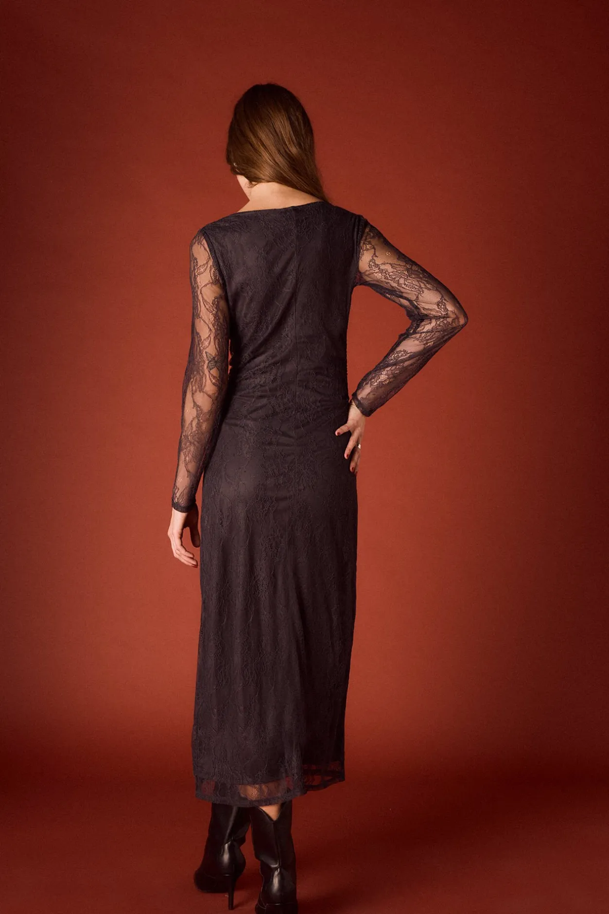 Slowlove Vestidao largo encaje Gris oscuro New