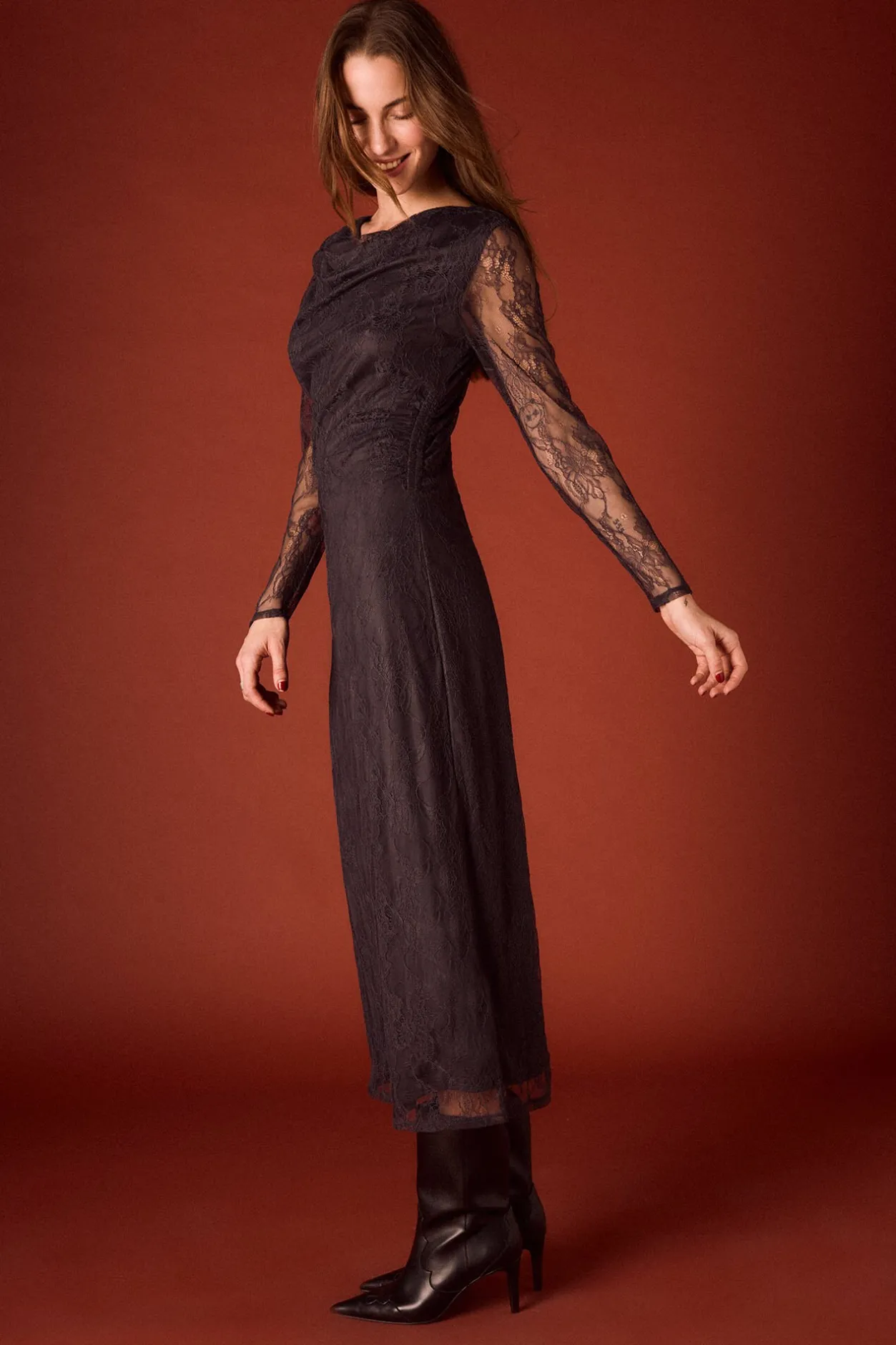 Slowlove Vestidao largo encaje Gris oscuro New