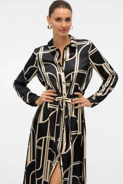 Vero Moda Vestido 7/8 camisero satinado Negro Hot