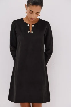 Cortefiel Vestido antelina Negro Sale