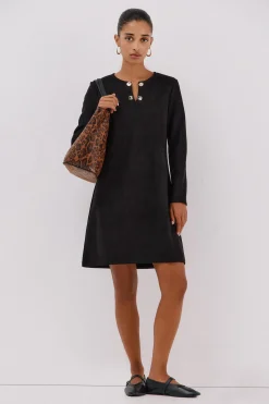 Cortefiel Vestido antelina Negro Sale