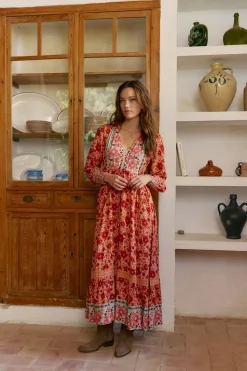 Jaase Vestido arlo largo estampado Lilliana Estampado naranja Outlet