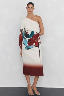 Pedro del Hierro Vestido asimétrico estampado Rojo