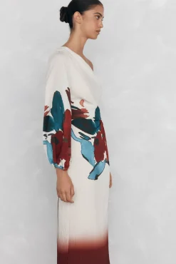 Pedro del Hierro Vestido asimétrico estampado Rojo