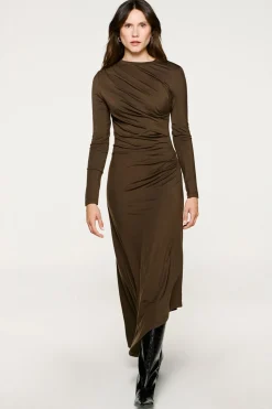 Selected Vestido asimétrico slim fit Marr&oacute;n oscuro New