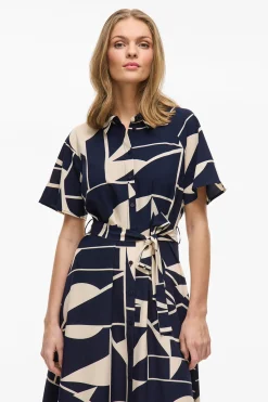 Vila Vestido camisero anudado midi Azul marino Hot