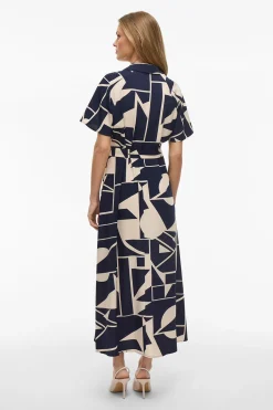 Vila Vestido camisero anudado midi Azul marino Hot