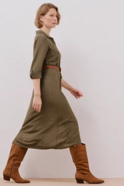 Cortefiel Vestido camisero cinturón Kaki Online