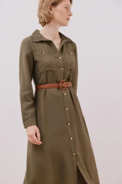 Cortefiel Vestido camisero cinturón Kaki Online