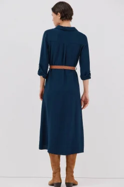 Cortefiel Vestido camisero cinturón Azul marino Clearance