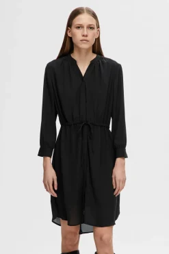 Selected Vestido camisero de manga larga confeccionado con materiales reciclados. Negro Sale