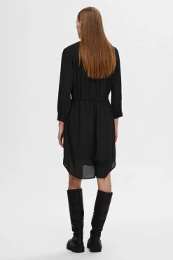 Selected Vestido camisero de manga larga confeccionado con materiales reciclados. Negro Sale