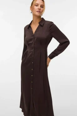 Vero Moda Vestido camisero efecto satinado Marr&oacute;n oscuro Discount