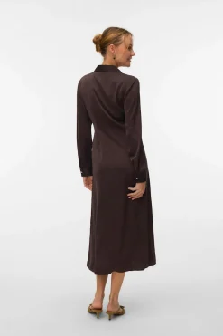 Vero Moda Vestido camisero efecto satinado Marr&oacute;n oscuro Discount