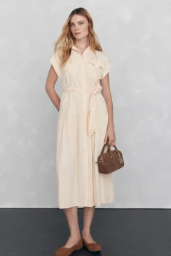 Pedro del Hierro Vestido camisero sin mangas largo midi Amarillo Sale