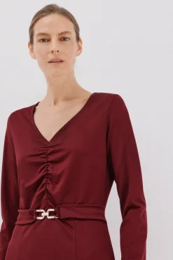 Cortefiel Vestido cinturón Vino Online