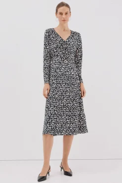 Cortefiel Vestido cinturón Estampado blanco Clearance