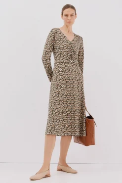 Cortefiel Vestido cinturón Estampado beige Best