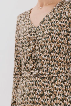 Cortefiel Vestido cinturón Estampado beige Best