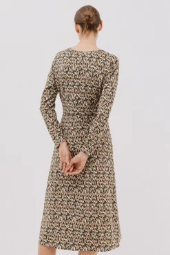 Cortefiel Vestido cinturón Estampado beige Best