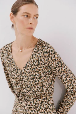 Cortefiel Vestido cinturón Estampado beige Best