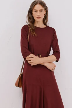 Cortefiel Vestido combinado cinturón Vino Sale