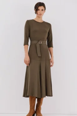 Cortefiel Vestido combinado cinturón Kaki Hot