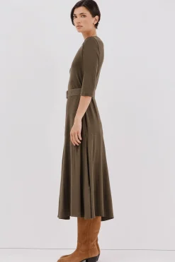 Cortefiel Vestido combinado cinturón Kaki Hot