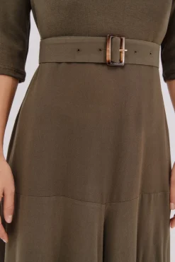 Cortefiel Vestido combinado cinturón Kaki Hot