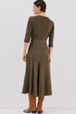 Cortefiel Vestido combinado cinturón Kaki Hot