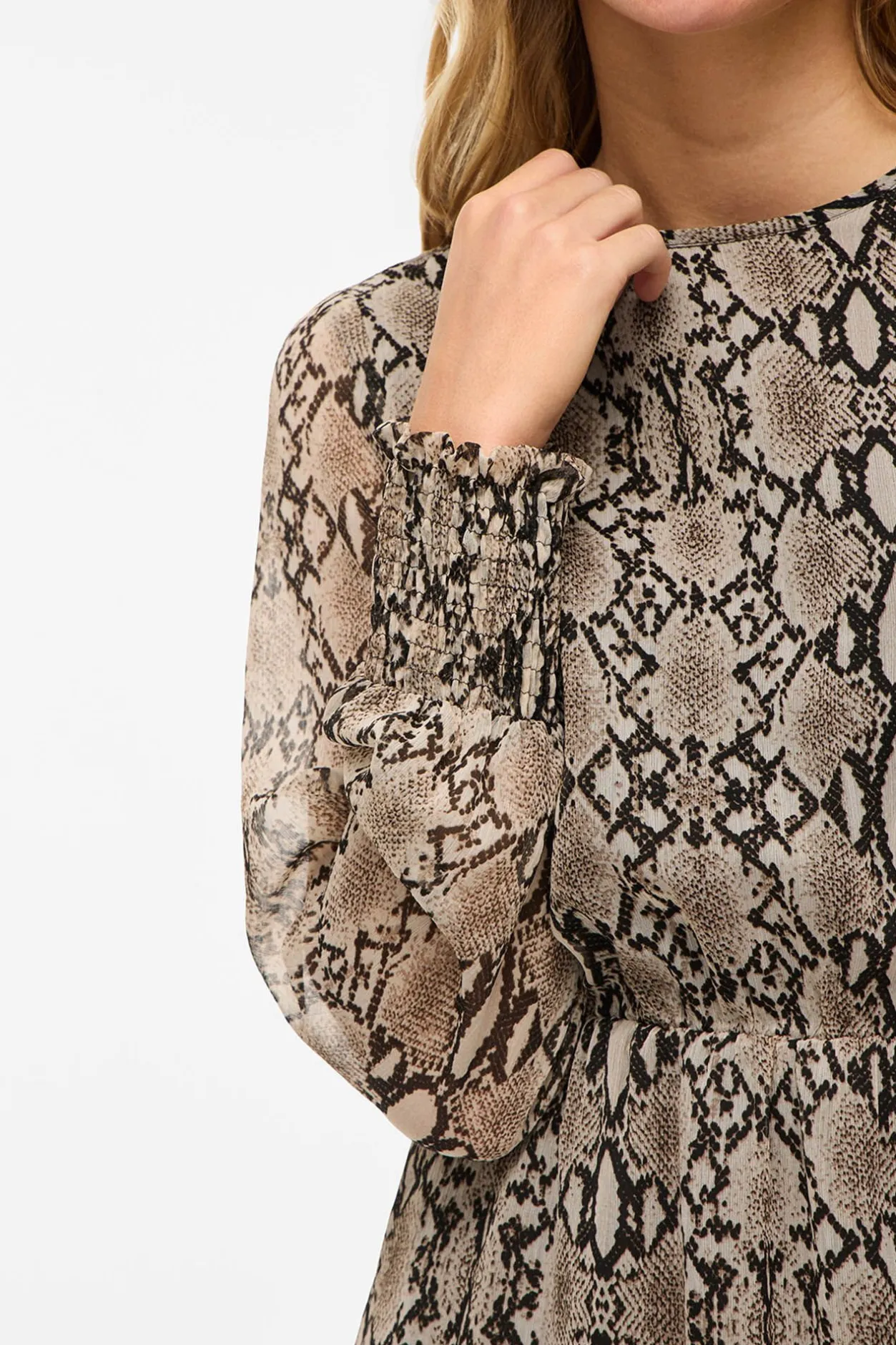 Vila Vestido corto de gasa estampado de serpiente Marr&oacute;n oscuro Online