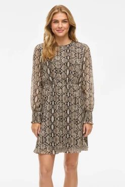 Vila Vestido corto de gasa estampado de serpiente Marr&oacute;n oscuro Online