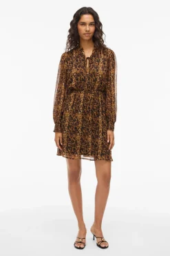 Vila Vestido corto de gasa estampado Marr&oacute;n Sale