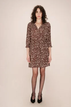 Grace & Mila Vestido corto de manga 3/4 Estampado marr&oacute;n Online