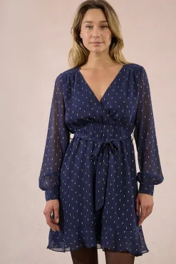 Molly Bracken Vestido corto de manga larga estampado Azul marino Sale