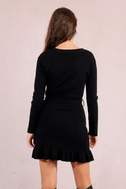 Molly Bracken Vestido corto de manga larga con lazada Negro Best