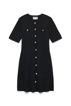Vero Moda Vestido corto de punto y botones dorados Negro Sale