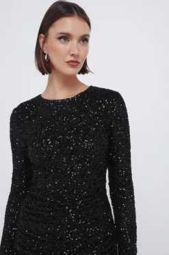 Springfield Vestido corto drapeado lentejuelas negro New