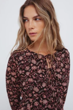 Springfield Vestido corto escote lazos estampado marr&oacute;n New