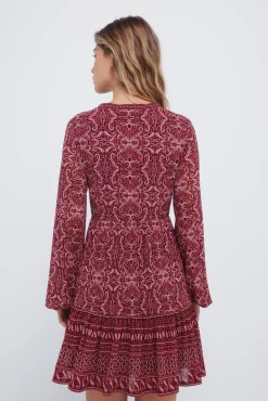 Springfield Vestido corto estampado boho burdeos Online