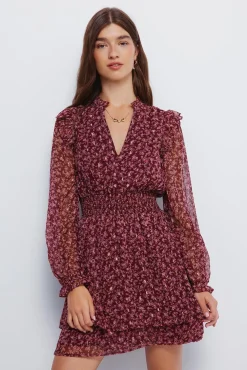 Springfield Vestido corto estampado falda doble capa naranja Online