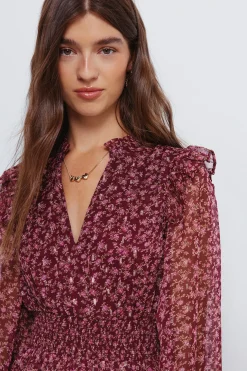 Springfield Vestido corto estampado falda doble capa naranja Online