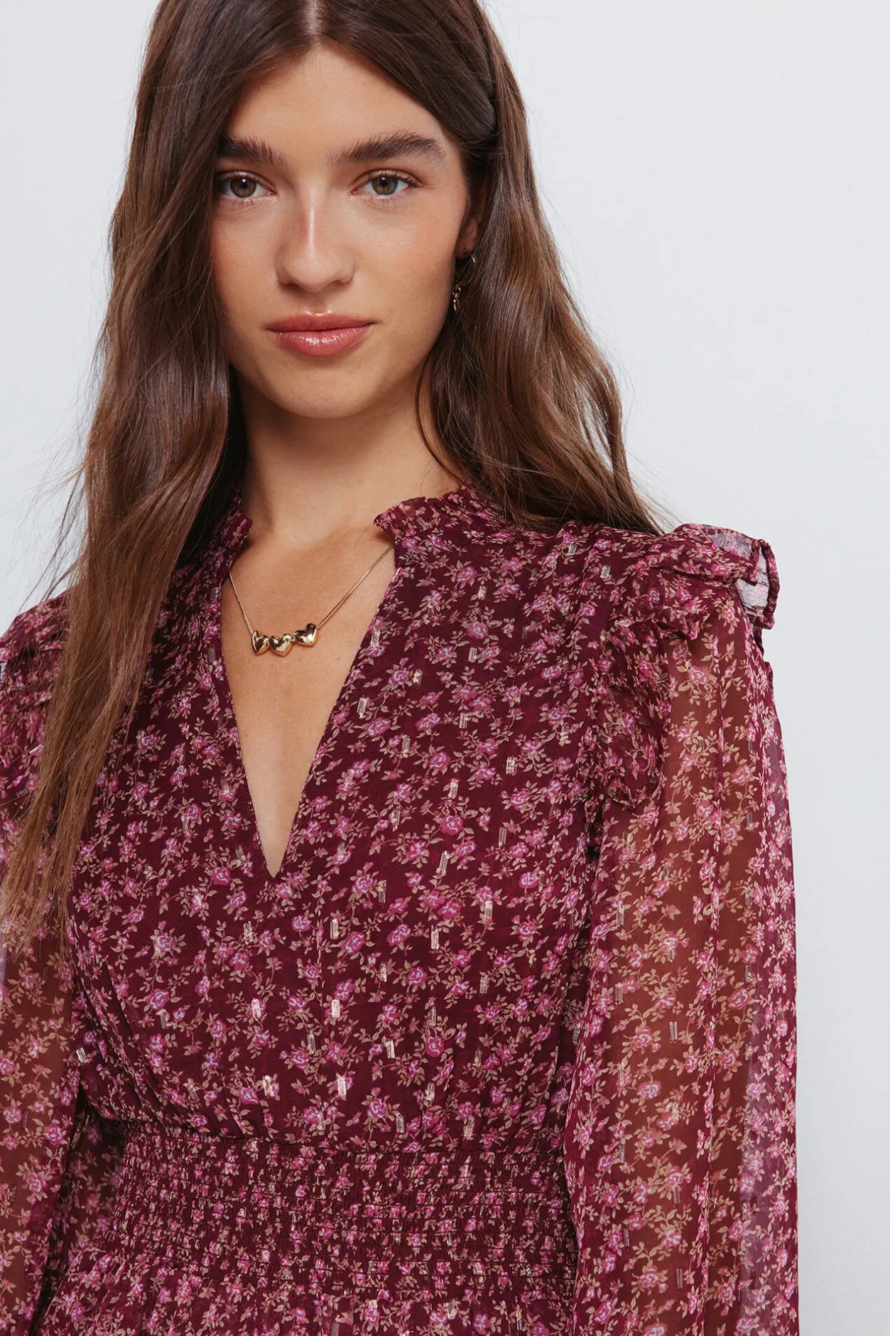 Springfield Vestido corto estampado falda doble capa naranja Online