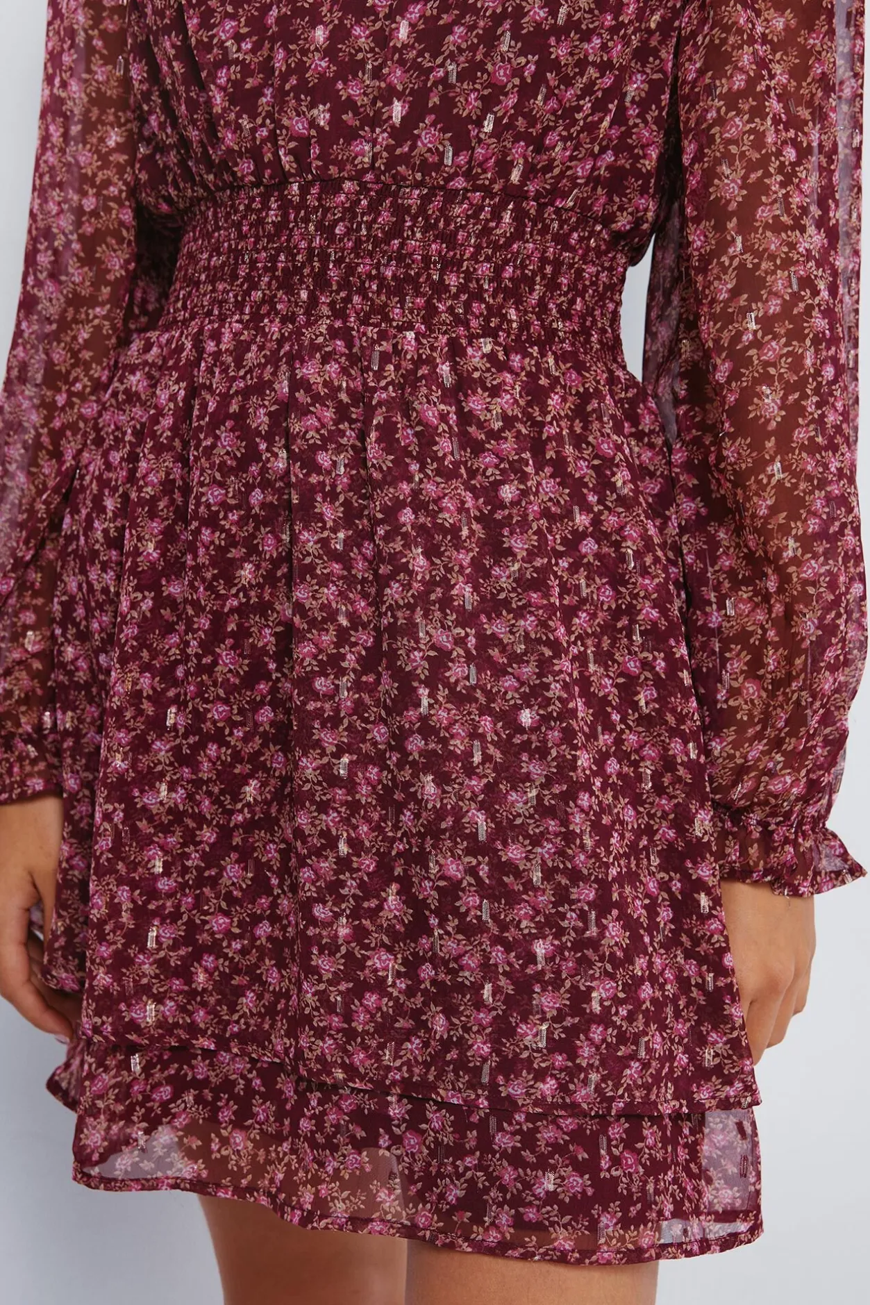 Springfield Vestido corto estampado falda doble capa naranja Online