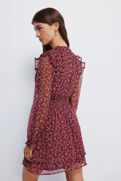 Springfield Vestido corto estampado falda doble capa naranja Online