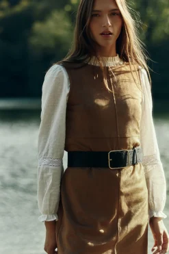 Springfield Vestido corto evasé antelina nude Clearance