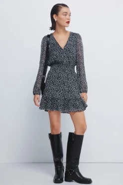 Springfield Vestido corto gasa estampado negro New