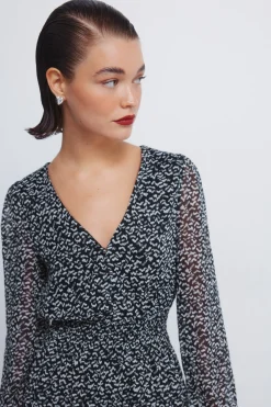 Springfield Vestido corto gasa estampado negro New